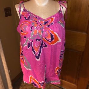 Tie Shoulder Bold Print Tank